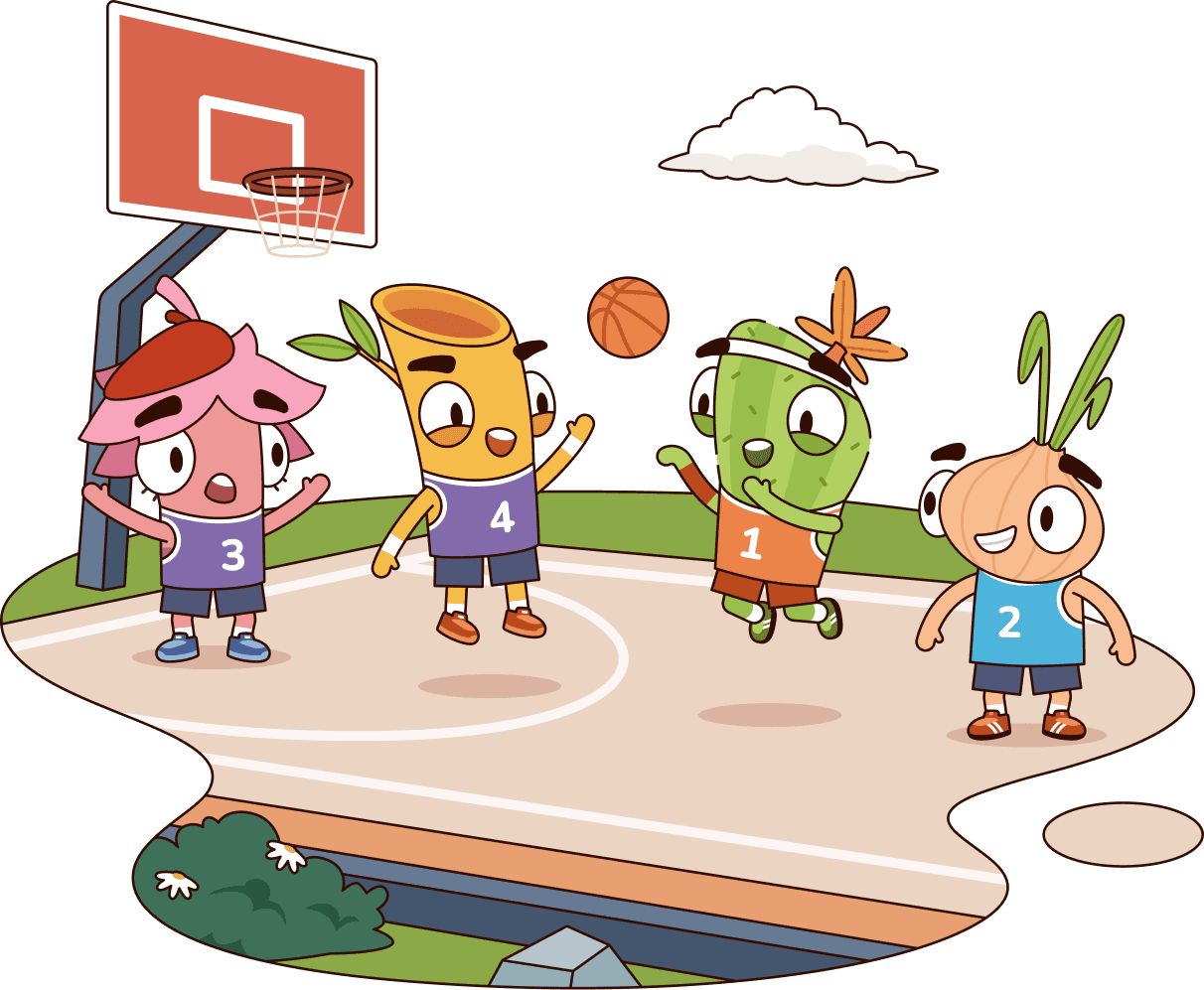 Gumme mascot characters hanging out together